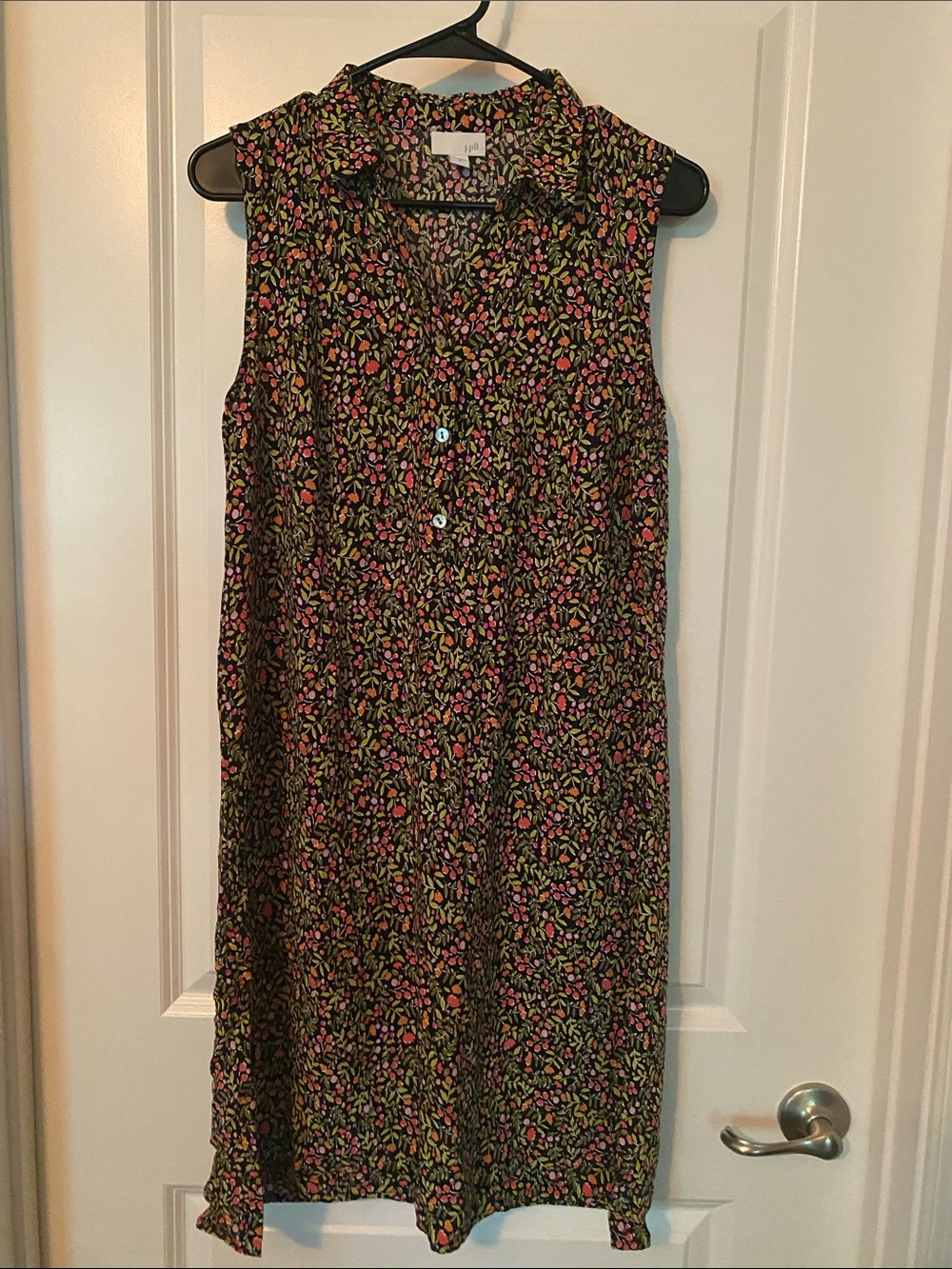 J. Jill Black Midi Dress with Pink and Green Floral Print